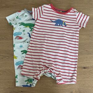 Baby Boden Red & White Striped Dinosaur  Romper Set